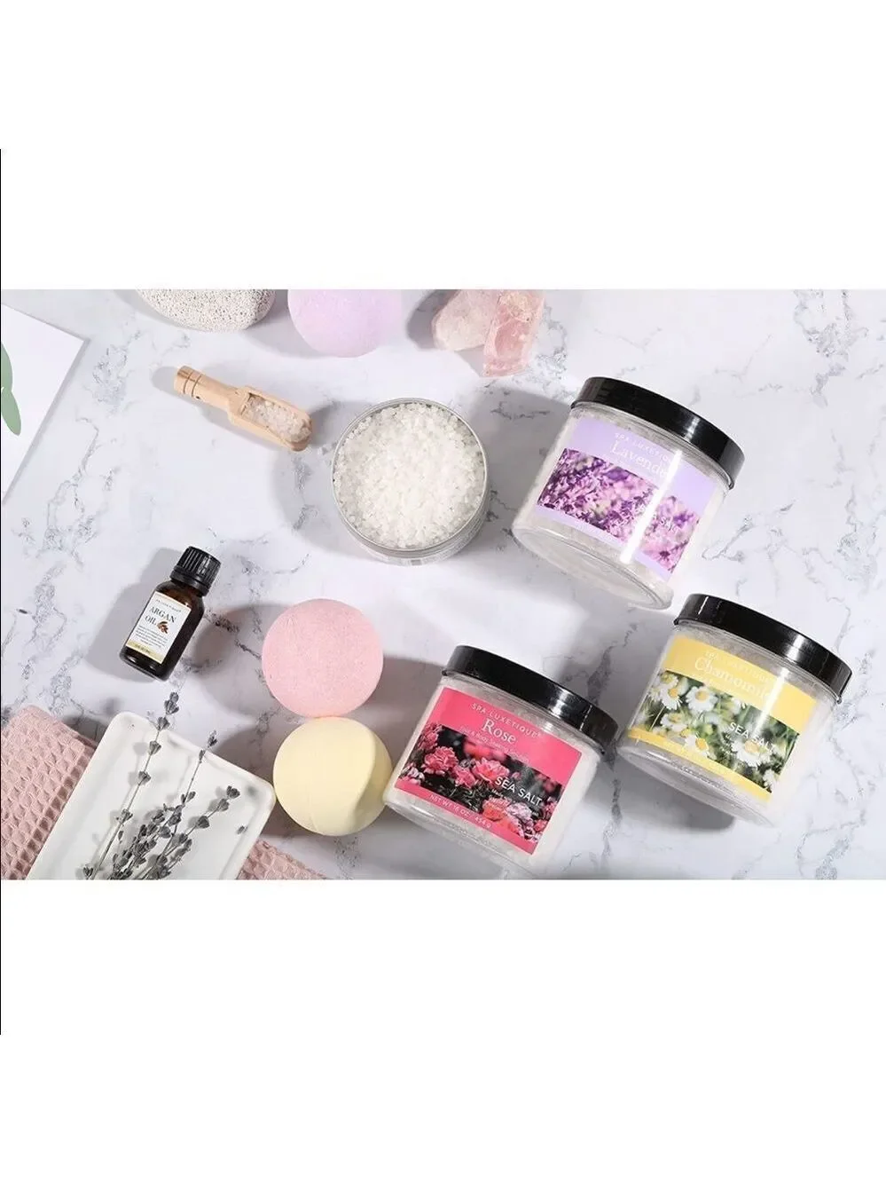 Bath Salts Gift Set with Argan Oil, Bath Bomb Relaxing Bath Set for Women